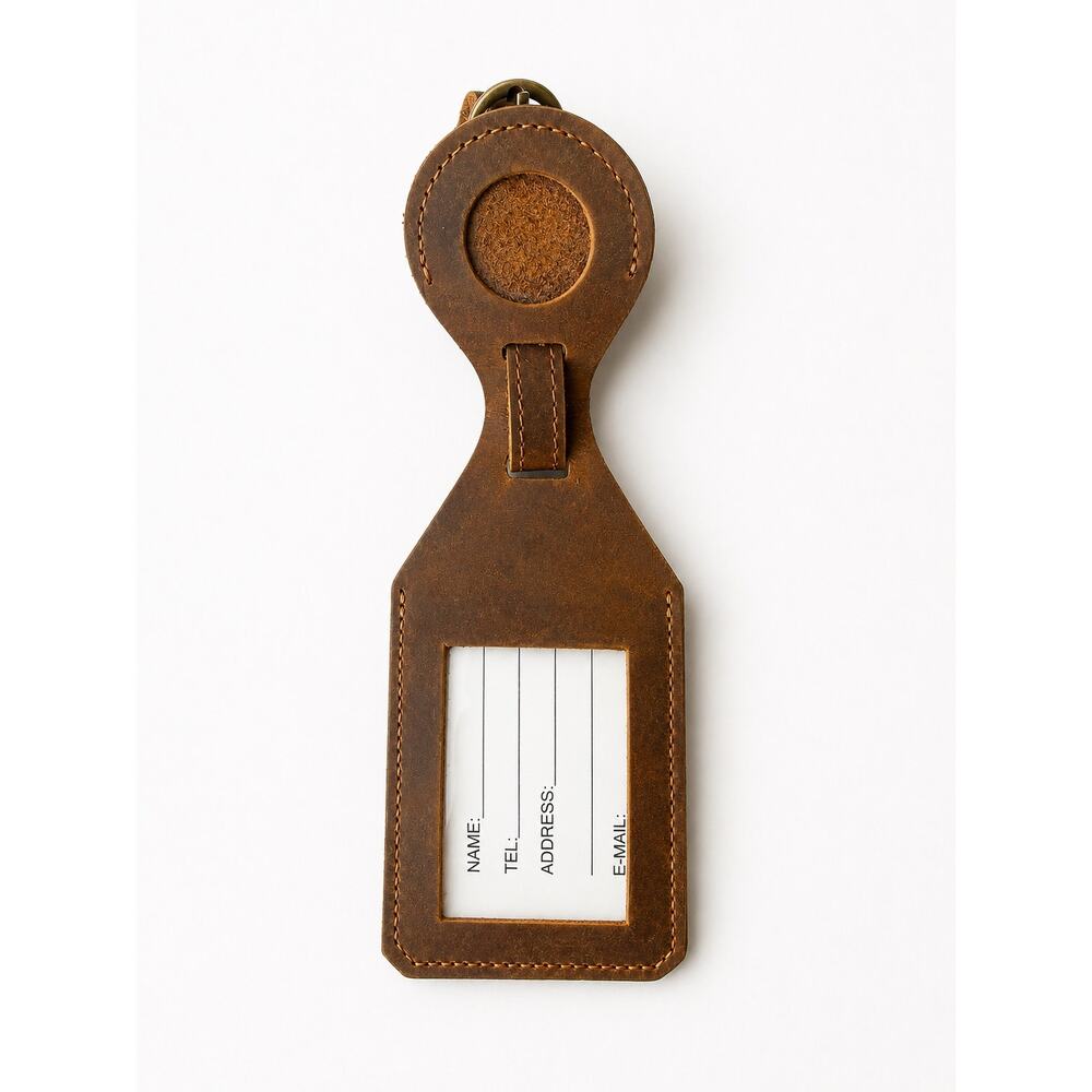 Leather AirTag Holder Luggage Tag Travel ID Case Brown Buckle Strap - Picture 2 of 6